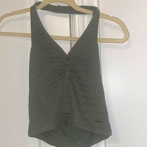 hollister cropped green halter top with buttons